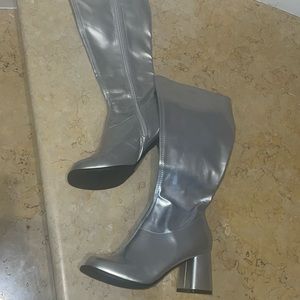 Silver knee high boots